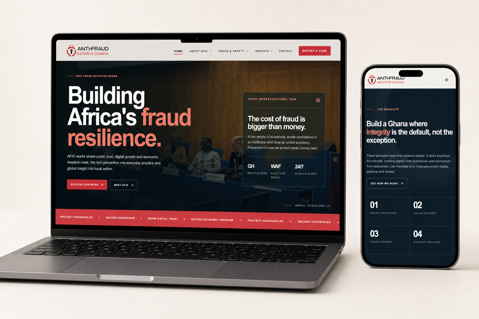 Anti-Fraud Initiative Ghana responsive website and logo design by Amenbiz